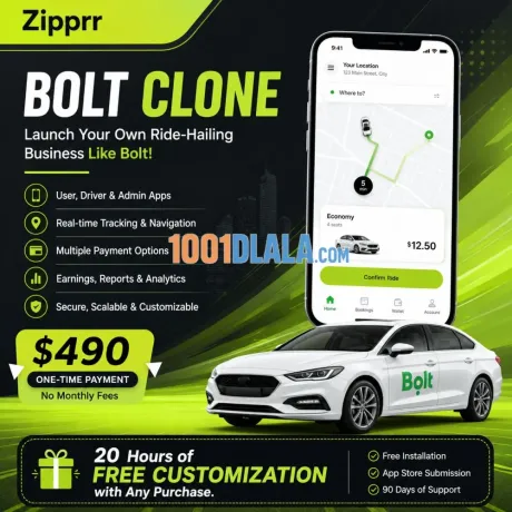 Zipprr Bolt Clone – Ready-Made Taxi Dispatch App for Business Owners at $490